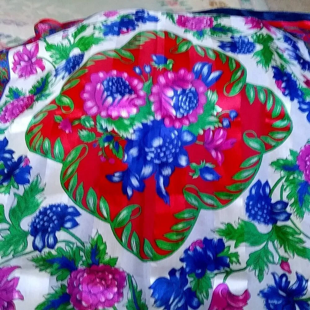 Beautiful Vintage Floral Red, Purple, Blue and Green Scarf
